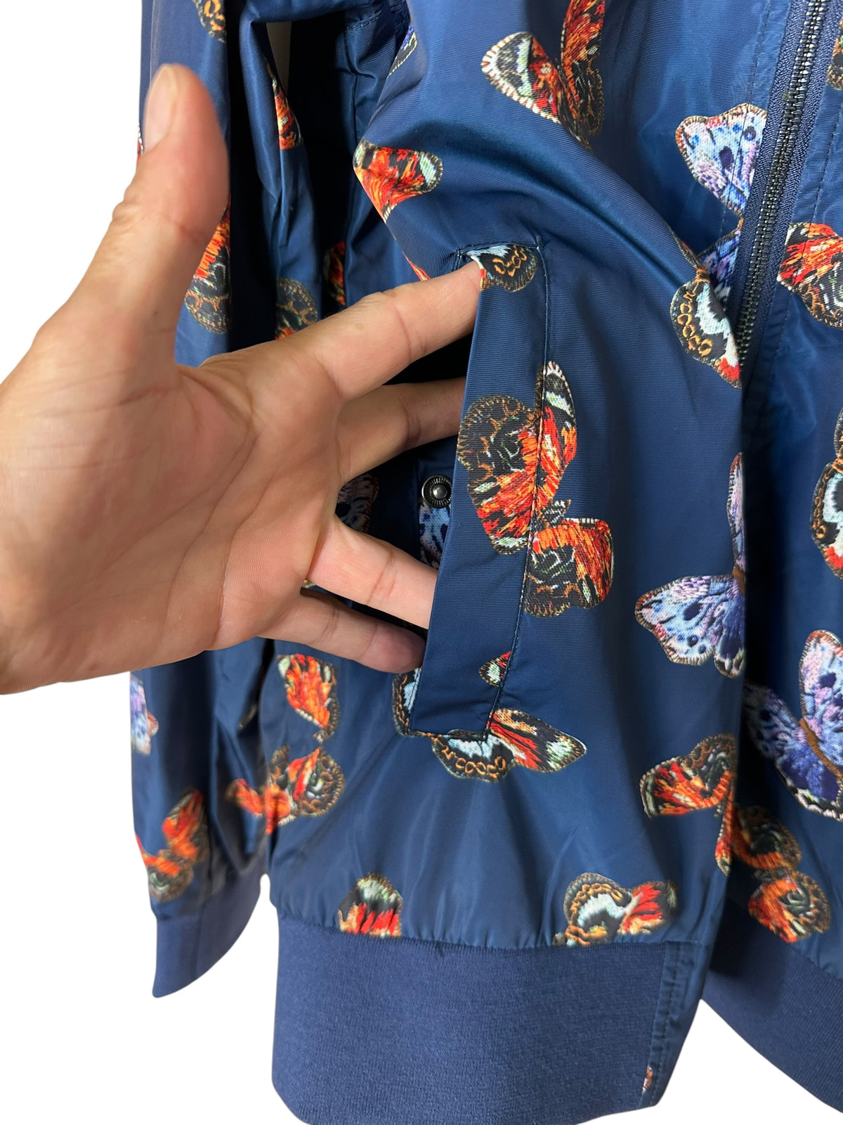 Bomber uomo Valentino blu con farfalle multicolore