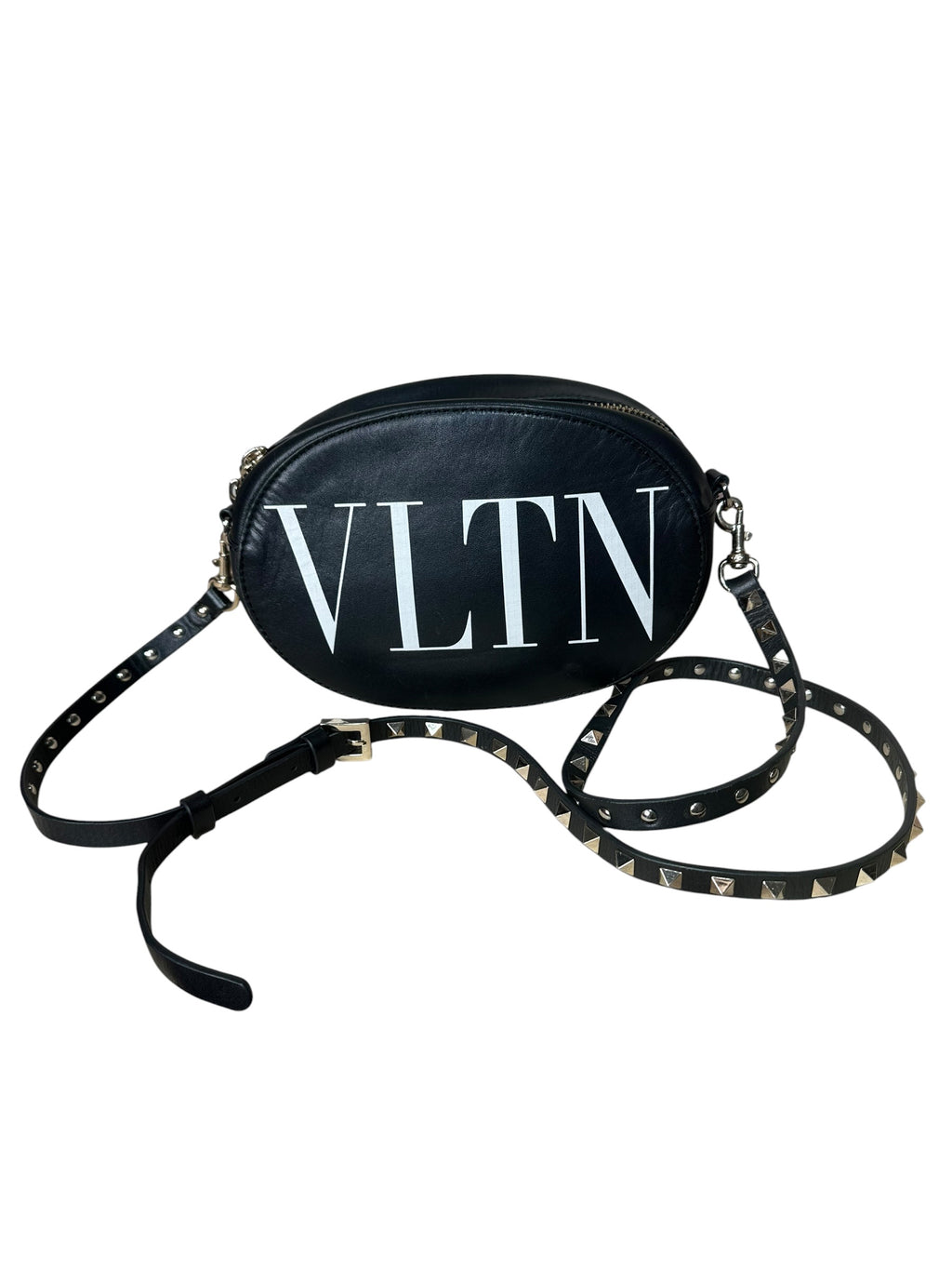 Borsa Valentino Garavani VLTN nera con tracolla borchiata