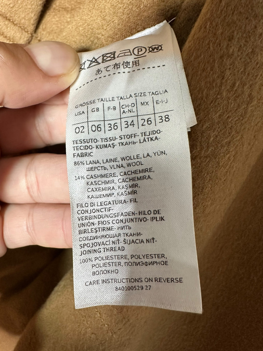 Composizione lana e cashmere e taglia 38