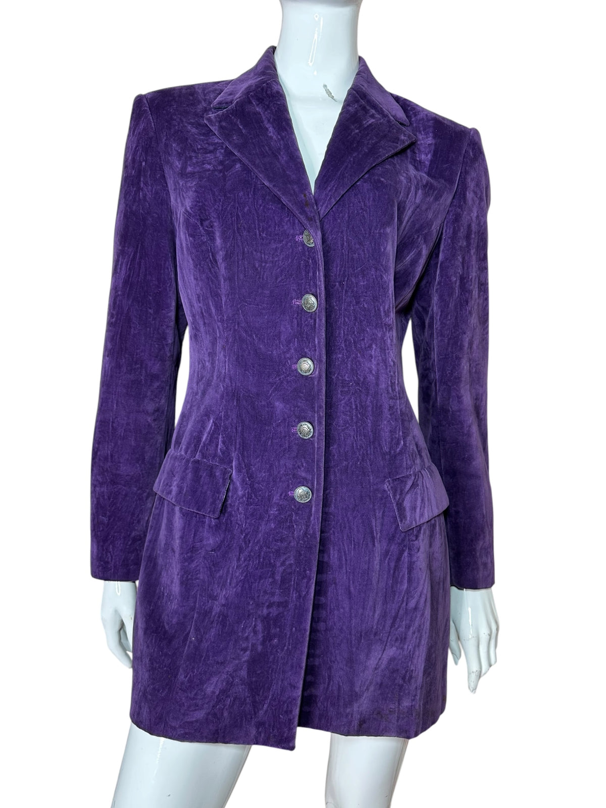 Blazer vintage Oliver Valentino in velluto viola – fronte