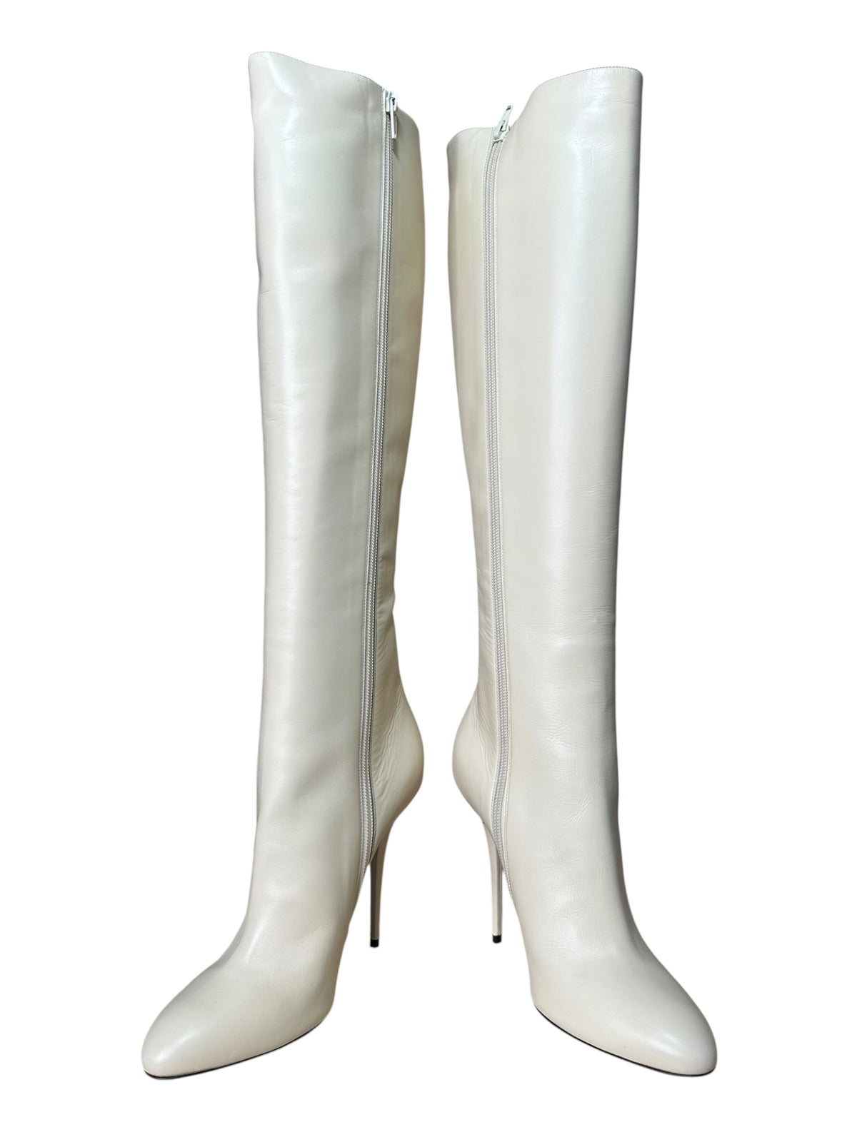 Stivali Saint Laurent in pelle color burro, taglia 39 – zip laterali