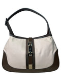 Borsa Gucci vintage in tela beige cipria e pelle marrone