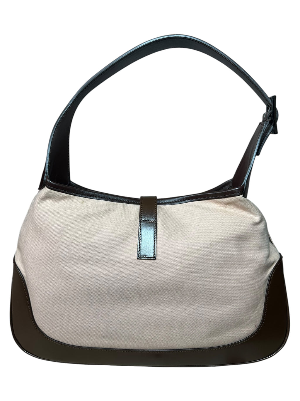 Borsa Gucci vintage in tela beige cipria e pelle marrone