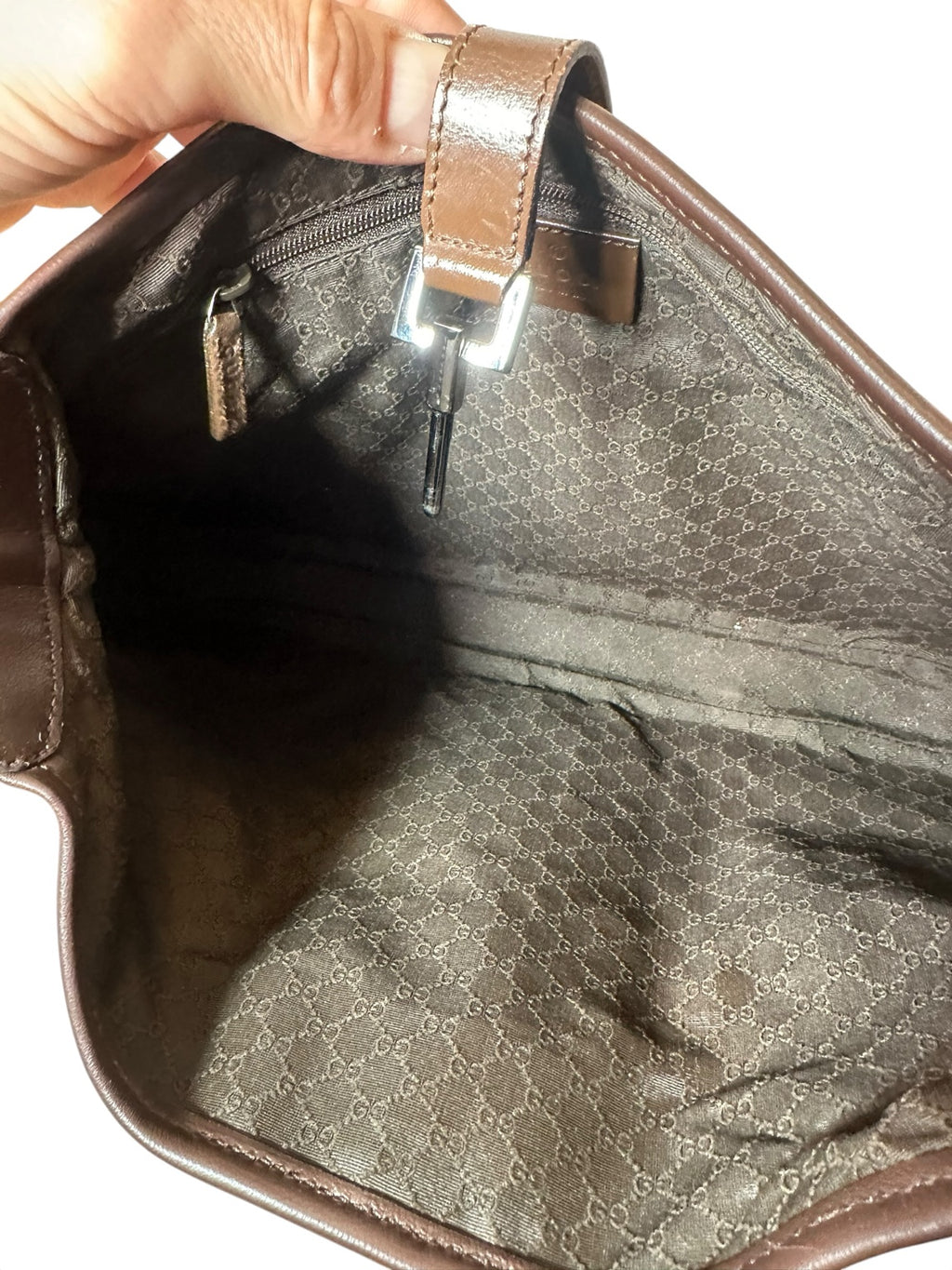 Borsa Gucci vintage in tela beige cipria e pelle marrone