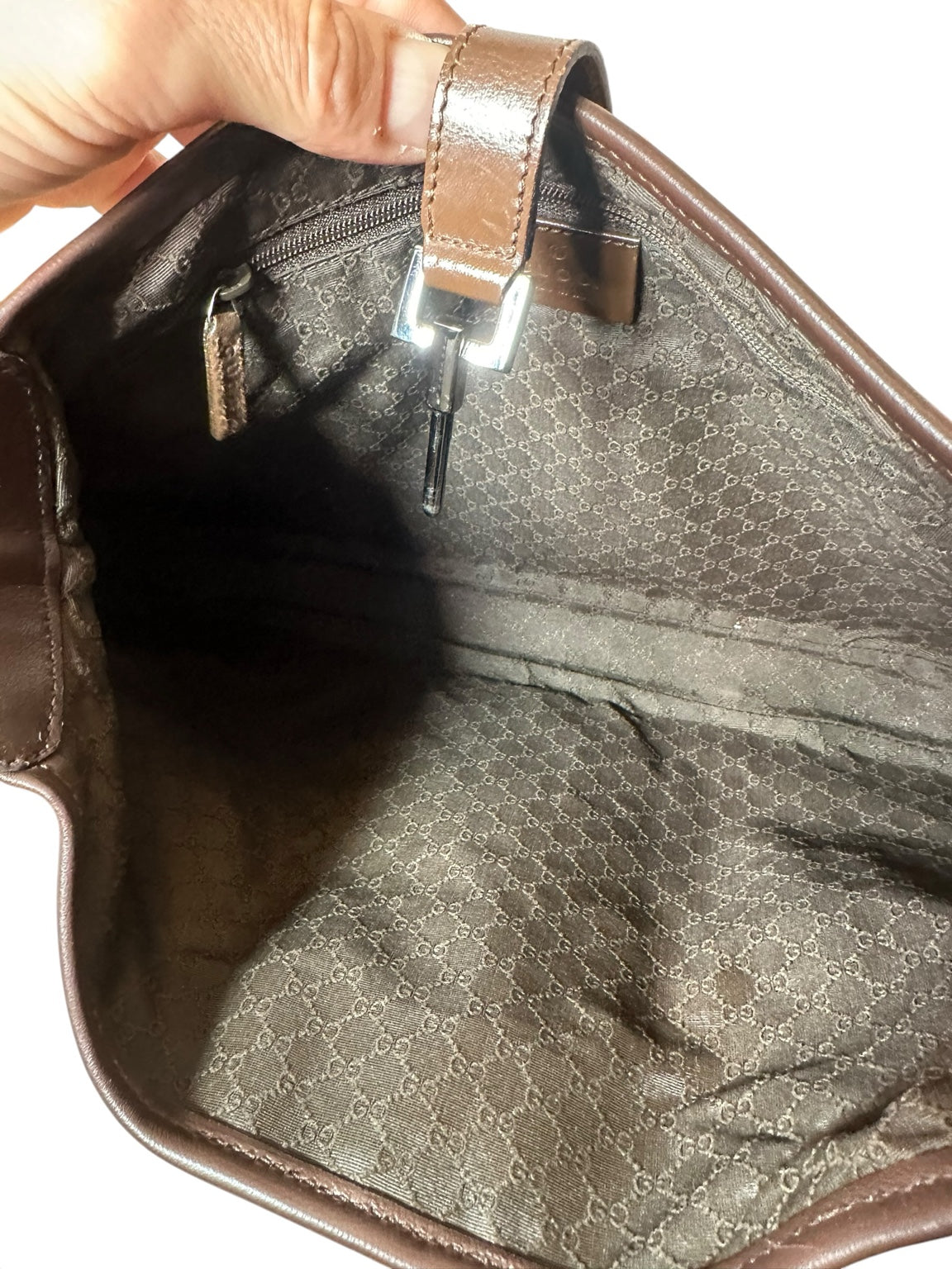 Borsa Gucci vintage in tela beige cipria e pelle marrone