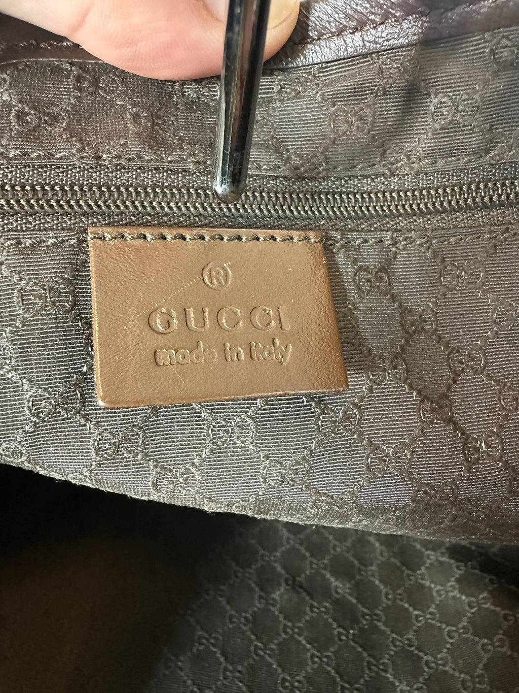 Borsa Gucci vintage in tela beige cipria e pelle marrone