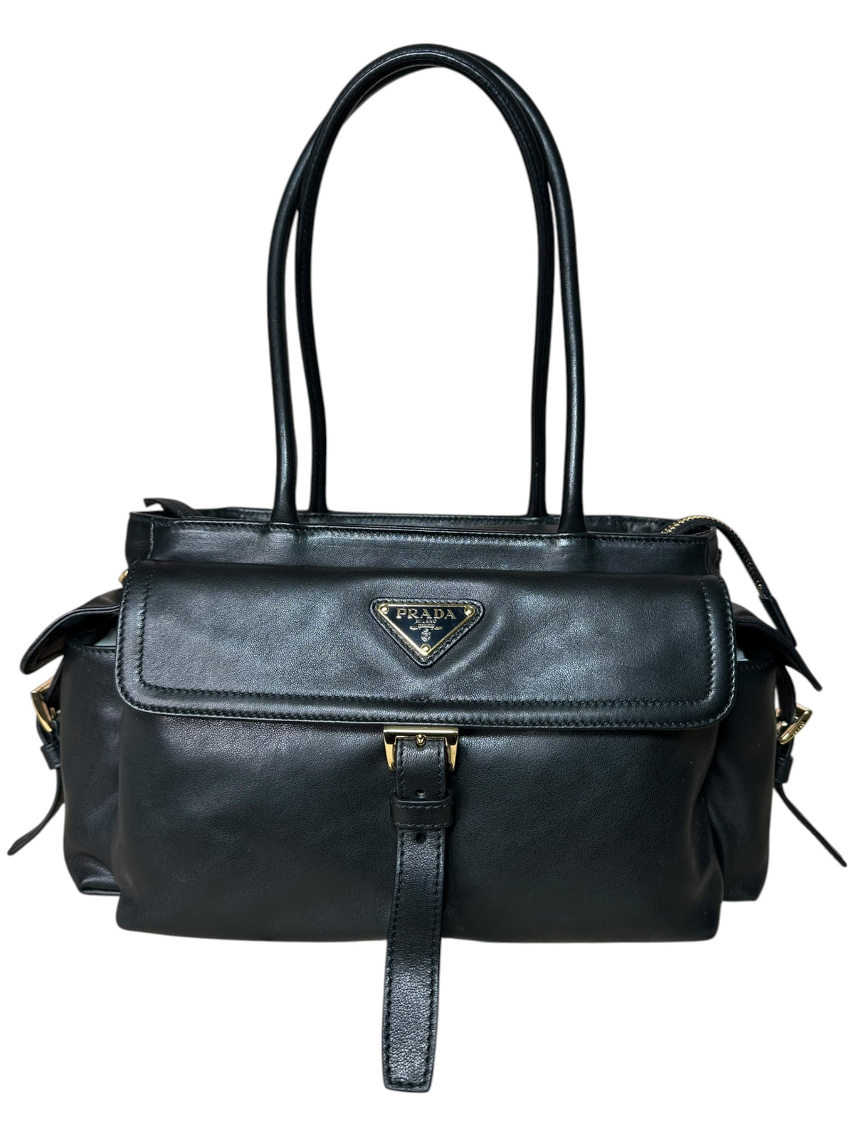 Prada Tote Explore in morbida nappa nera – vista esterna