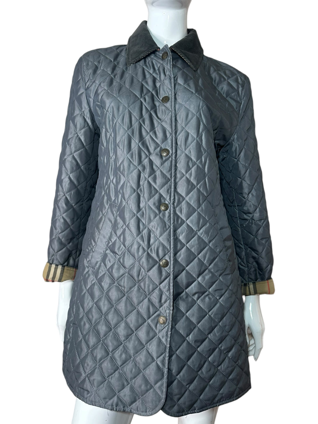 Giacca Burberry vintage trapuntata grigia con fodera check