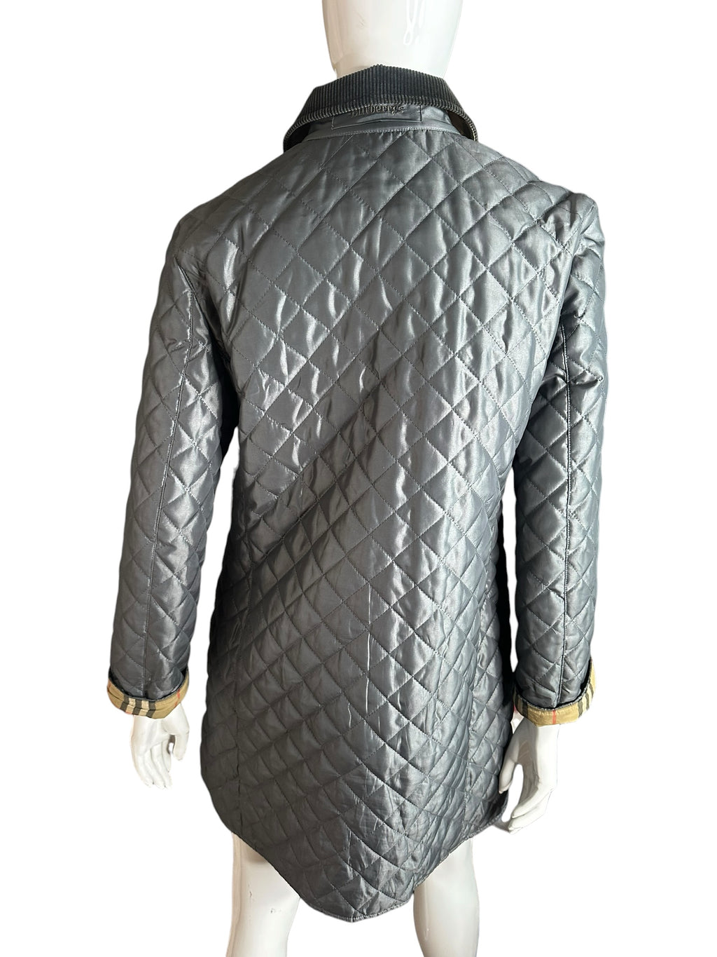 Giacca Burberry vintage trapuntata grigia con fodera check