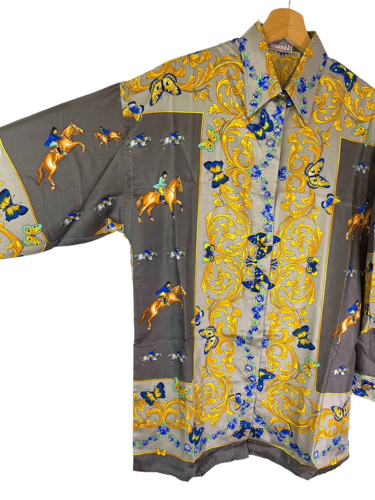 Camicia Versace Sport vintage seta fantasia barocca grigia tg 40 over M — foto 9