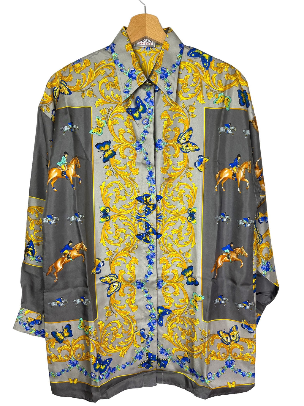 Camicia Versace Sport vintage seta fantasia barocca grigia tg 40 over M — foto 13