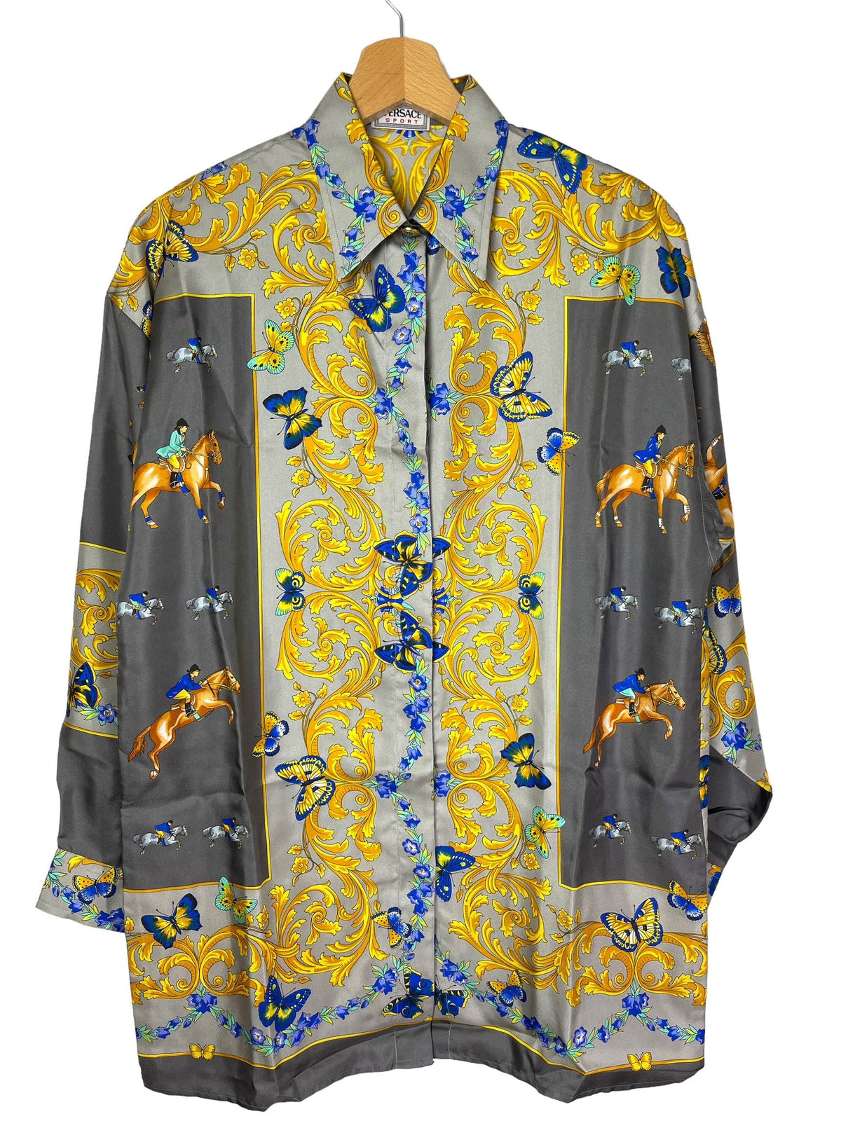 Camicia Versace Sport vintage seta fantasia barocca grigia tg 40 over M — foto 13