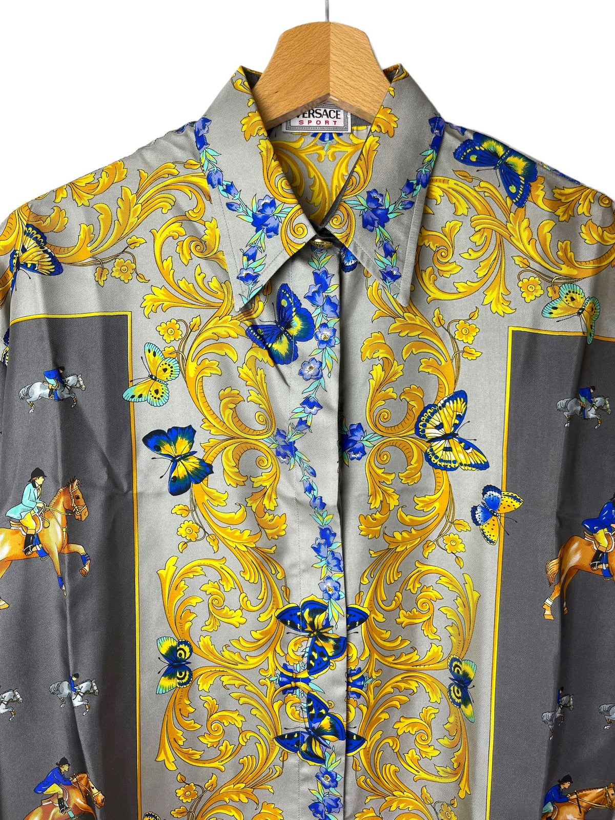 Camicia Versace Sport vintage seta fantasia barocca grigia tg 40 over M — foto 8